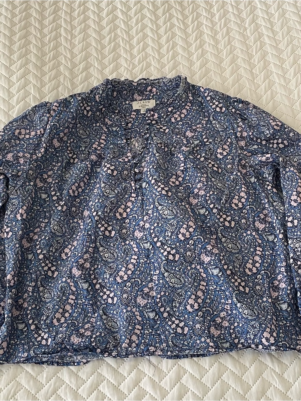 J.Crew Liberty Fabric Bourton Bloom Popover Blue Paisley Organic Cotton Top M